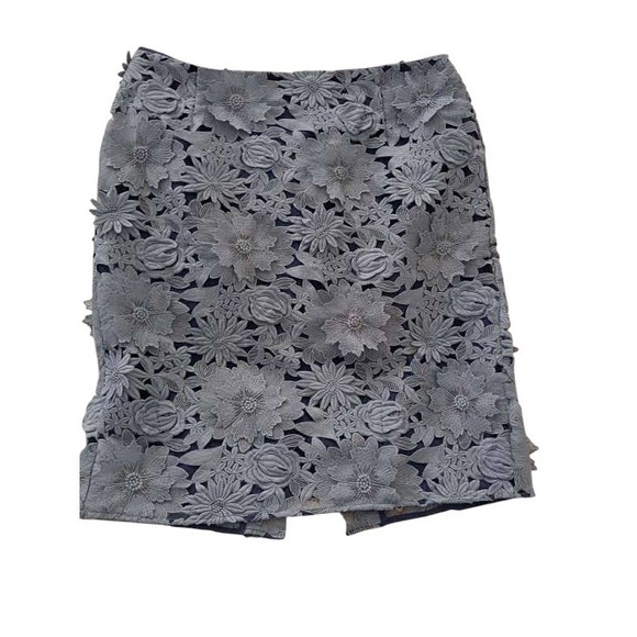 French Connection Dresses & Skirts - French Connection Blue Grey 3D Floral Lace Mini Skirt 12 Large L Party Wedding